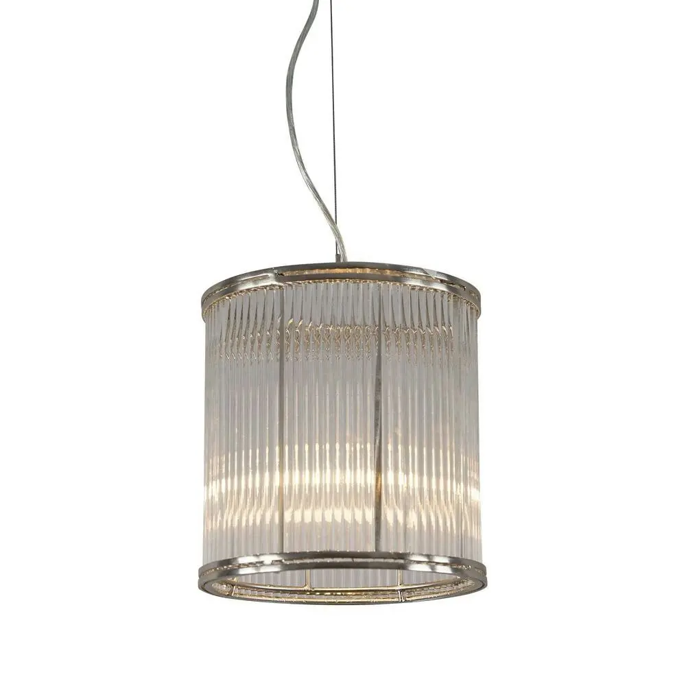 Belle Denzel Iron/Glass Ceiling Pendant Light Hanging Lamp Medium 25cm Nickel - Home & Garden