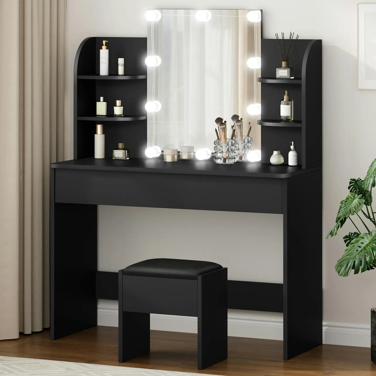 Alfordson Dressing Table Stool Set Makeup Mirror Black - Furniture