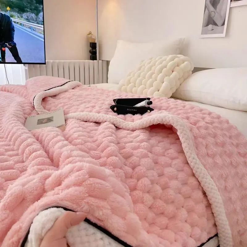 Large Soft Microsherpa Bed Blanket Throw Rug 200x230cm Pink - Home & Garden