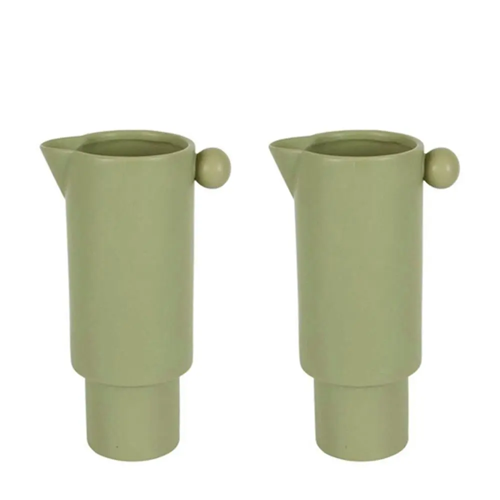 2x Belle Freyja Stoneware Jug Flower Vase Decor Small 21cm Tabletop Accent Green - Home & Garden