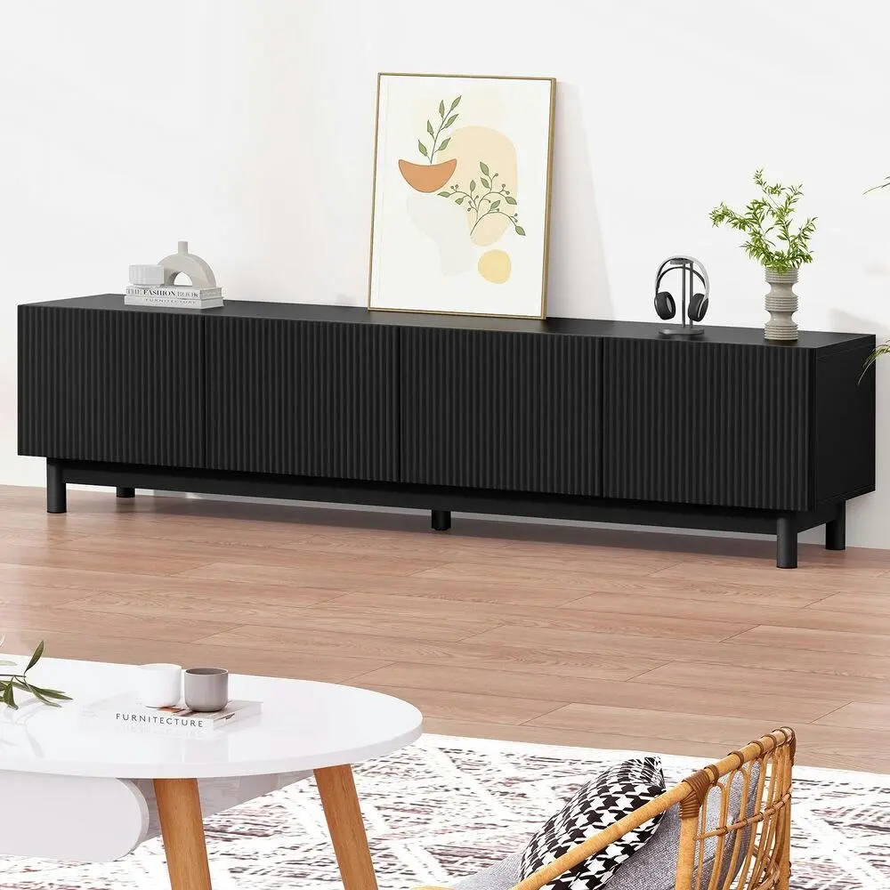Alfordson Entertainment Unit TV Cabinet Stand 180cm Black - Furniture