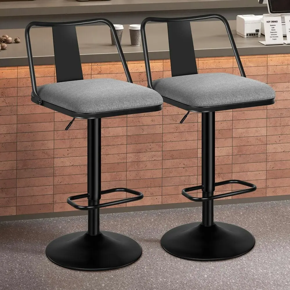 Alfordson 2x Bar Stools Gas Lift Fabric Bar Chairs Kitchen Swivel Gloria GREY - Shop Dining Chairs & Bar Stools