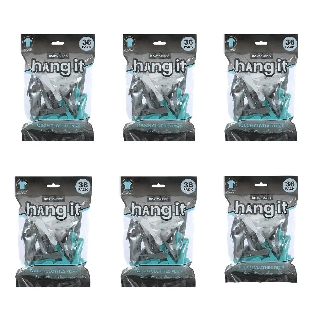 6x 36PK Boxsweden Hangit Tough Clothes Pegs Laundry Clips Hanging Undergarment - Home & Garden