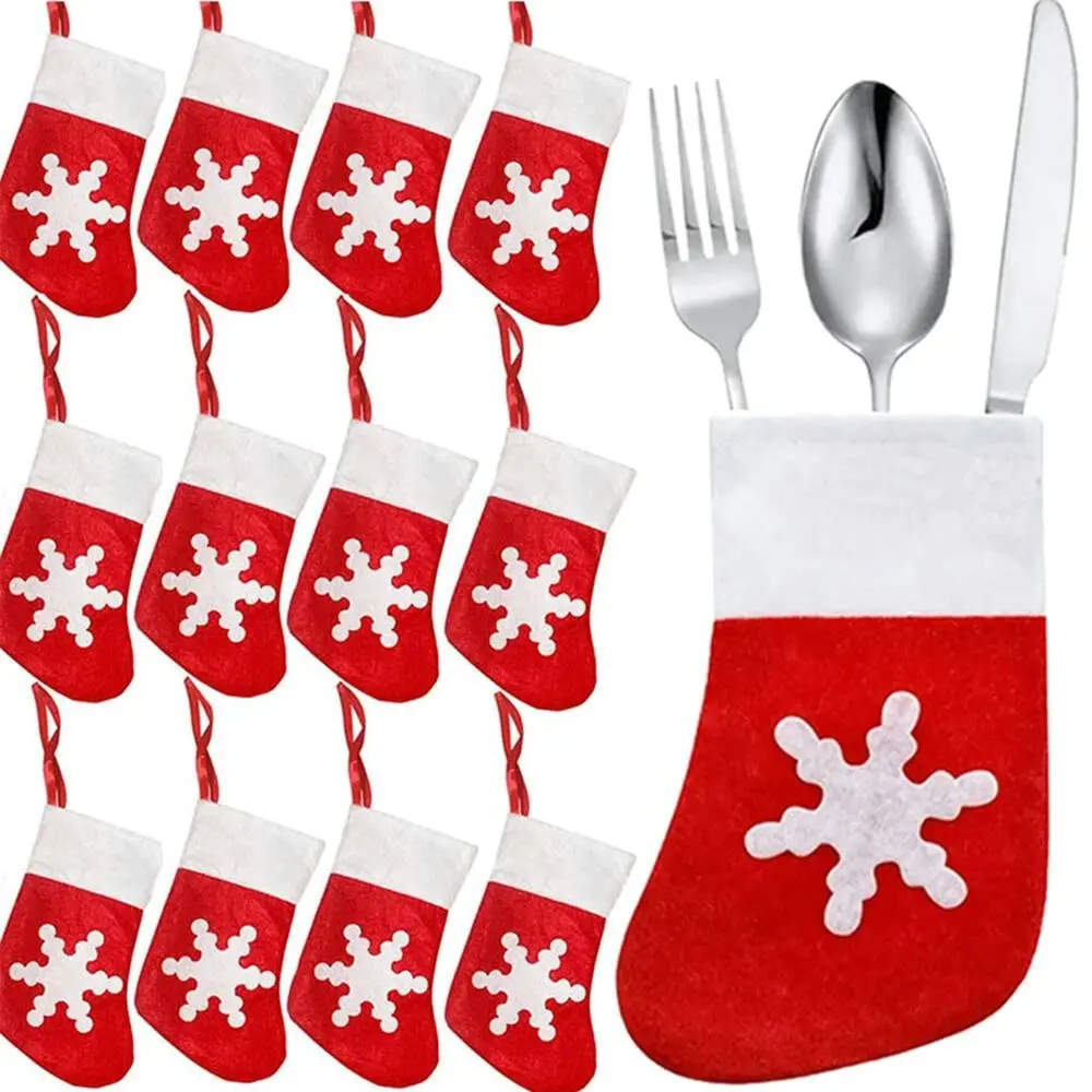 16 Pack Christmas Cutlery Holder Christmas Stocking Pockets Knives Forks Bags - Home & Garden