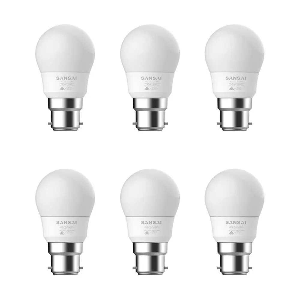 6x Sansai Fancy Round LED 425lm Light Bulb G45 5W B22 Bayonet Cool White 6500K - Home & Garden