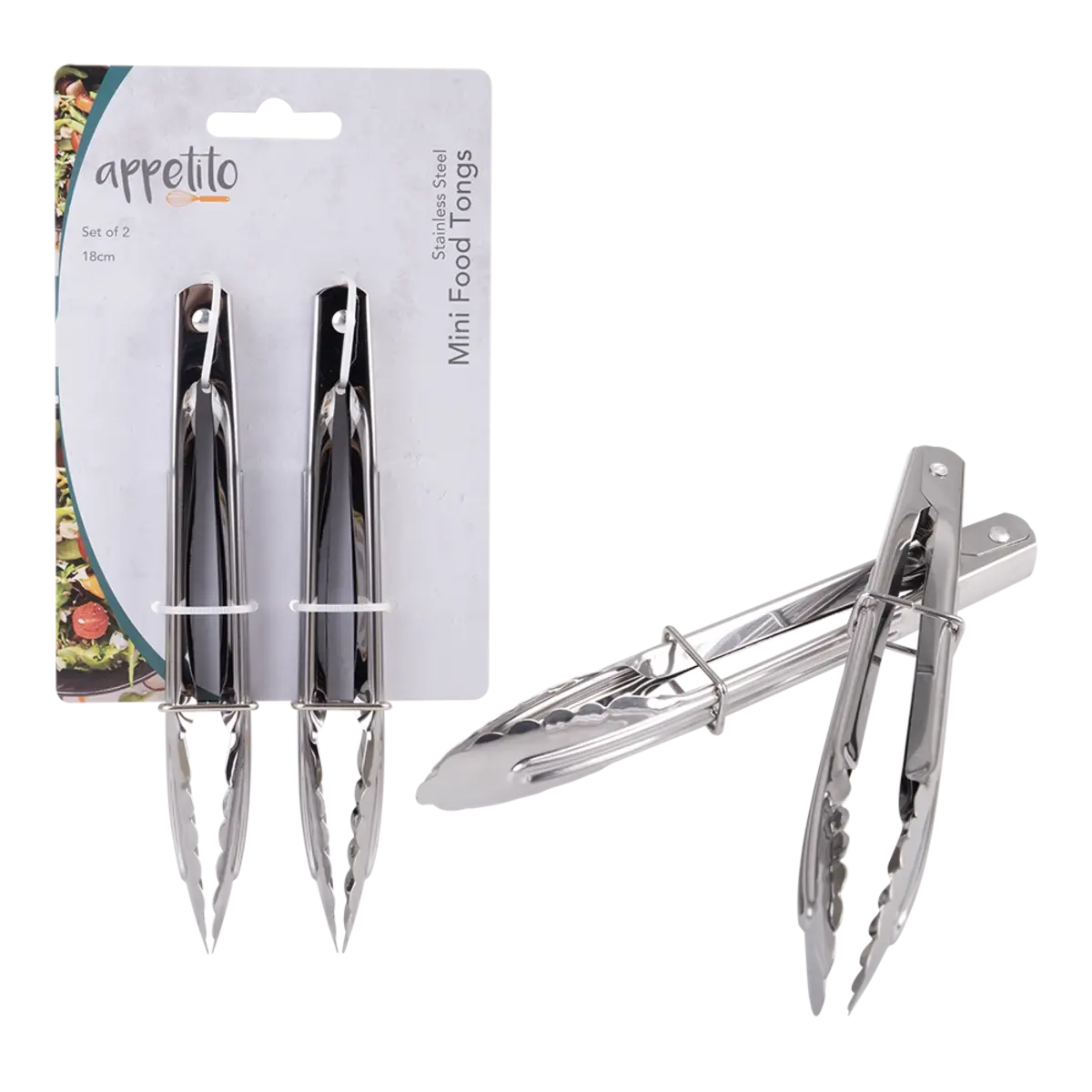 APPETITO STAINLESS STEEL MINI TONGS 18CM - SET 2