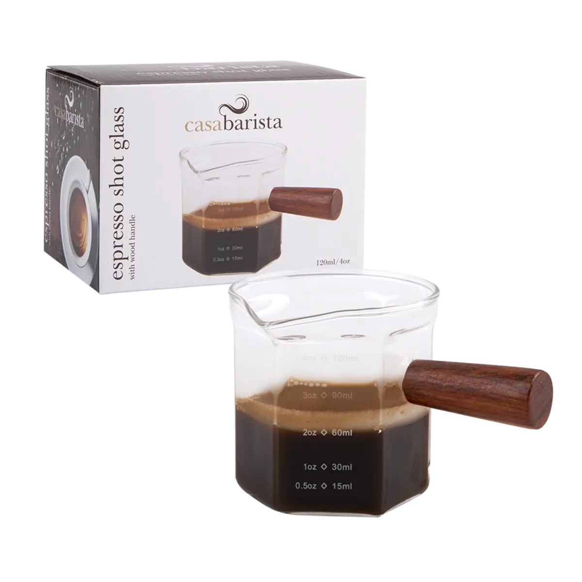 CASABARISTA ESPRESSO SHOT GLASS WITH WOOD HANDLE - 120ML/4OZ