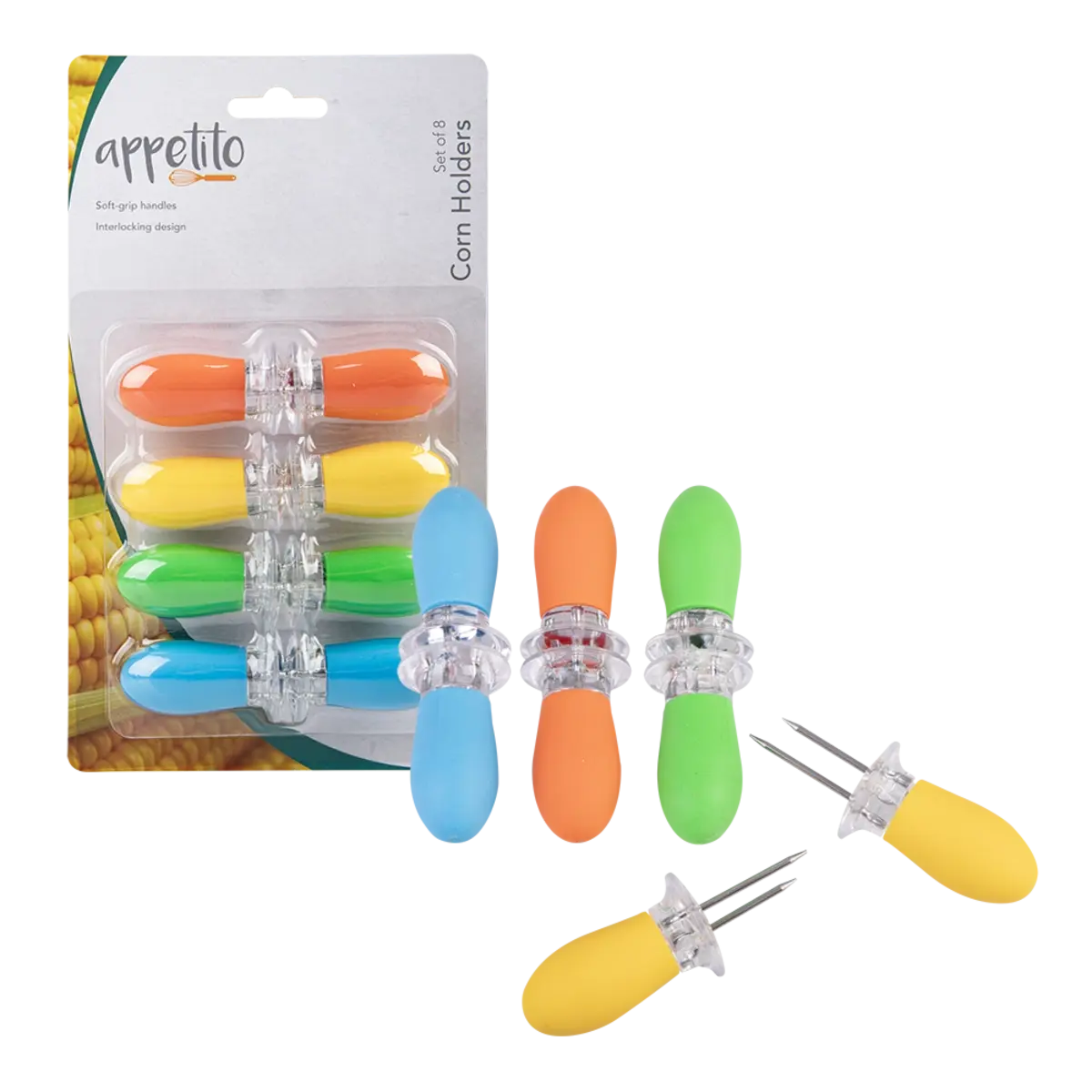 APPETITO SOFT GRIP CORN HOLDERS SET 8 - ASST. COLOURS