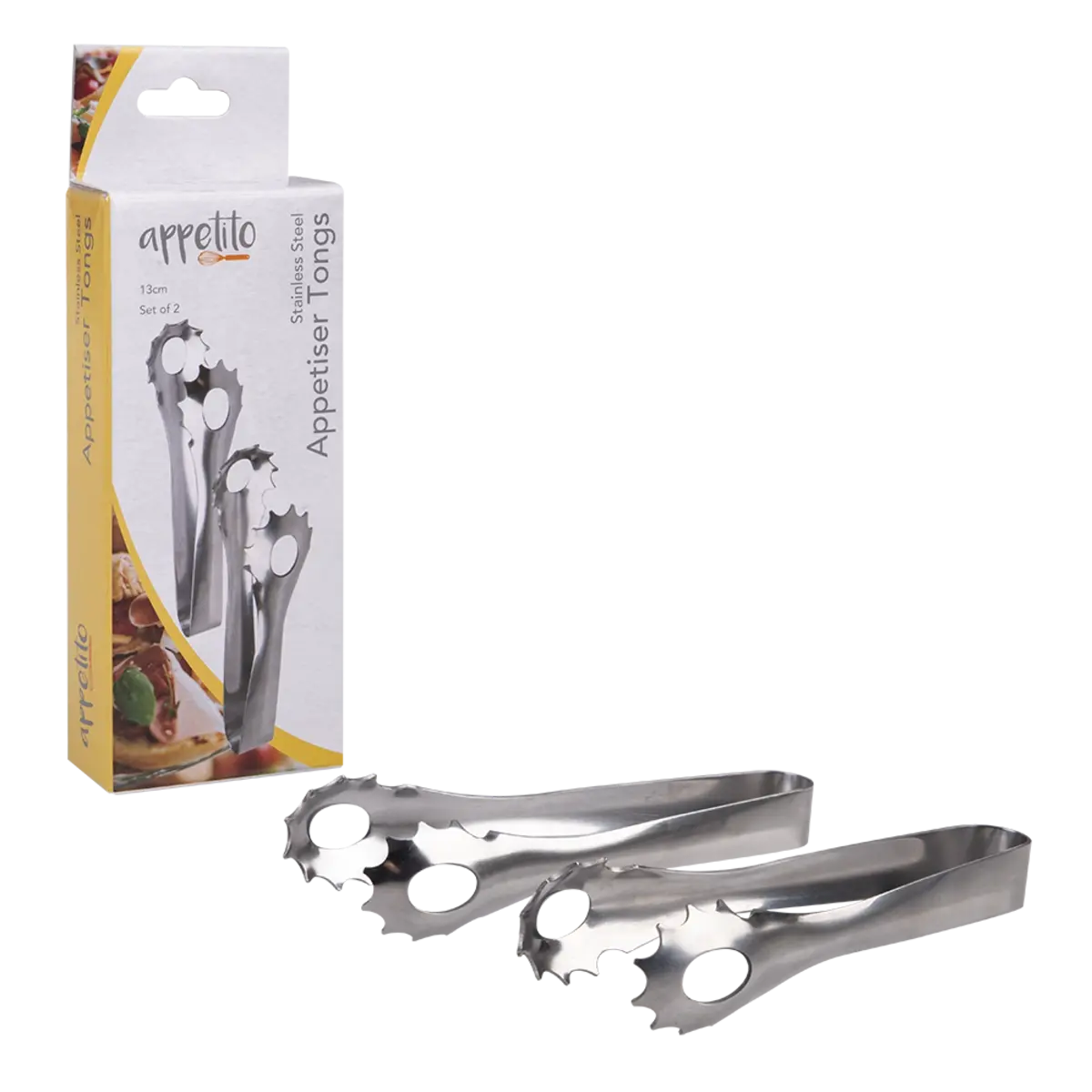 APPETITO STAINLESS STEEL APPETISER TONGS 13cm SET 2 - Home & Garden