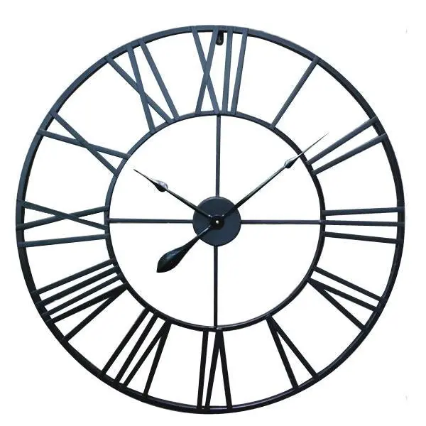 Salesbay 80cm Large Huge Wrought Iron Roman Numerals Wall Clock Art Deco Metal - Home & Garden