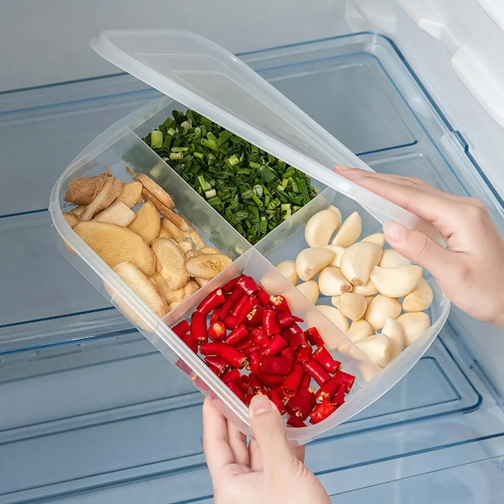 5 Pack 4 Cells Transparent Food Storage Box With Lid Onion Ginger And Garlic Airtight Box - Home & Garden