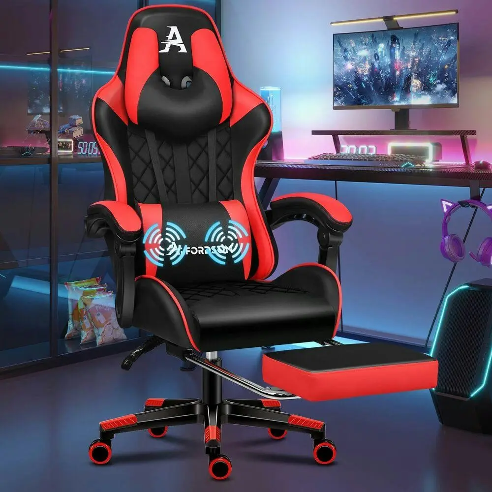 Alfordson Gaming Chair PU Leather with Footrest Black & Red - Furniture