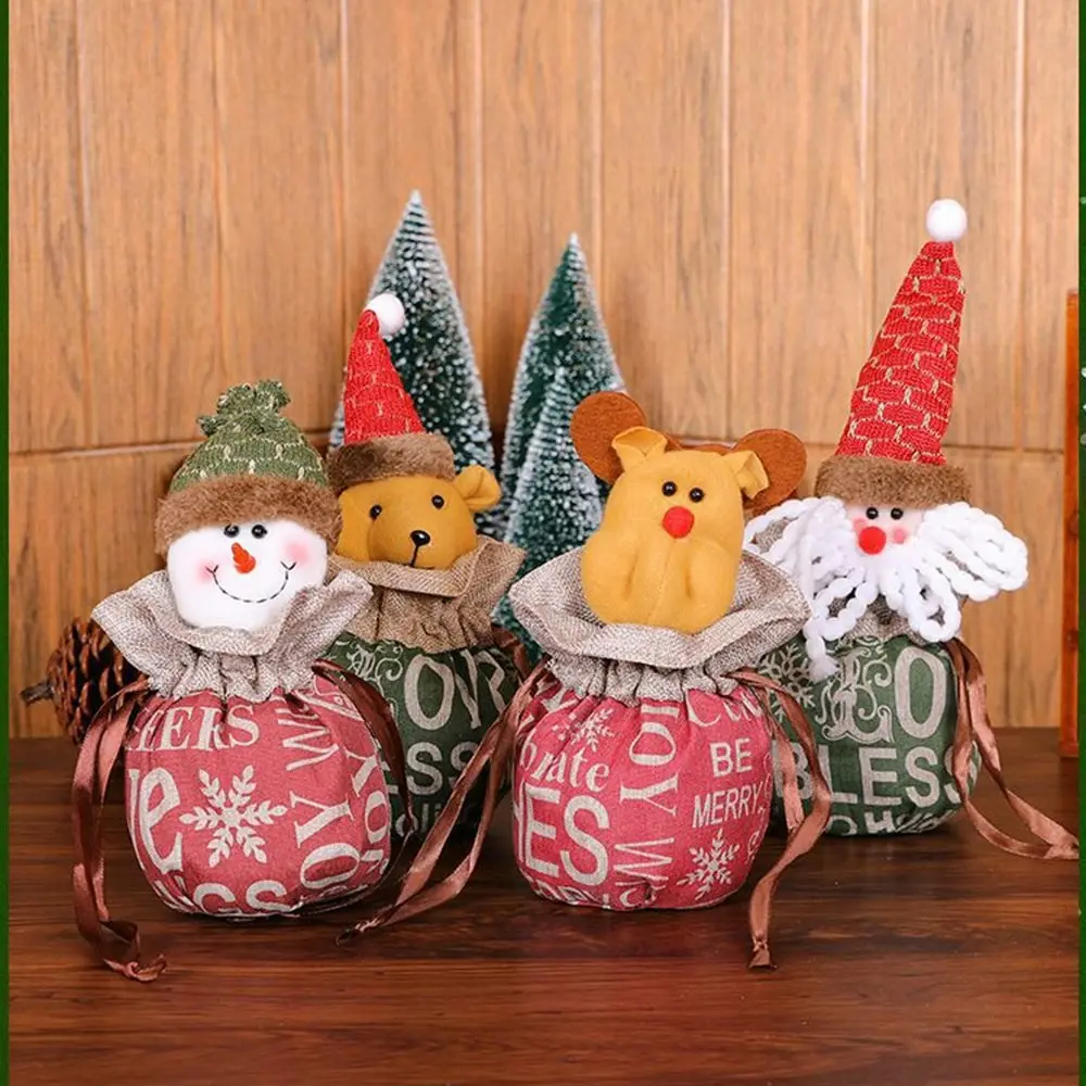 4Pcs Christmas Decoration Gift Bag Christmas Candy Bag with Drawstring - Home & Garden