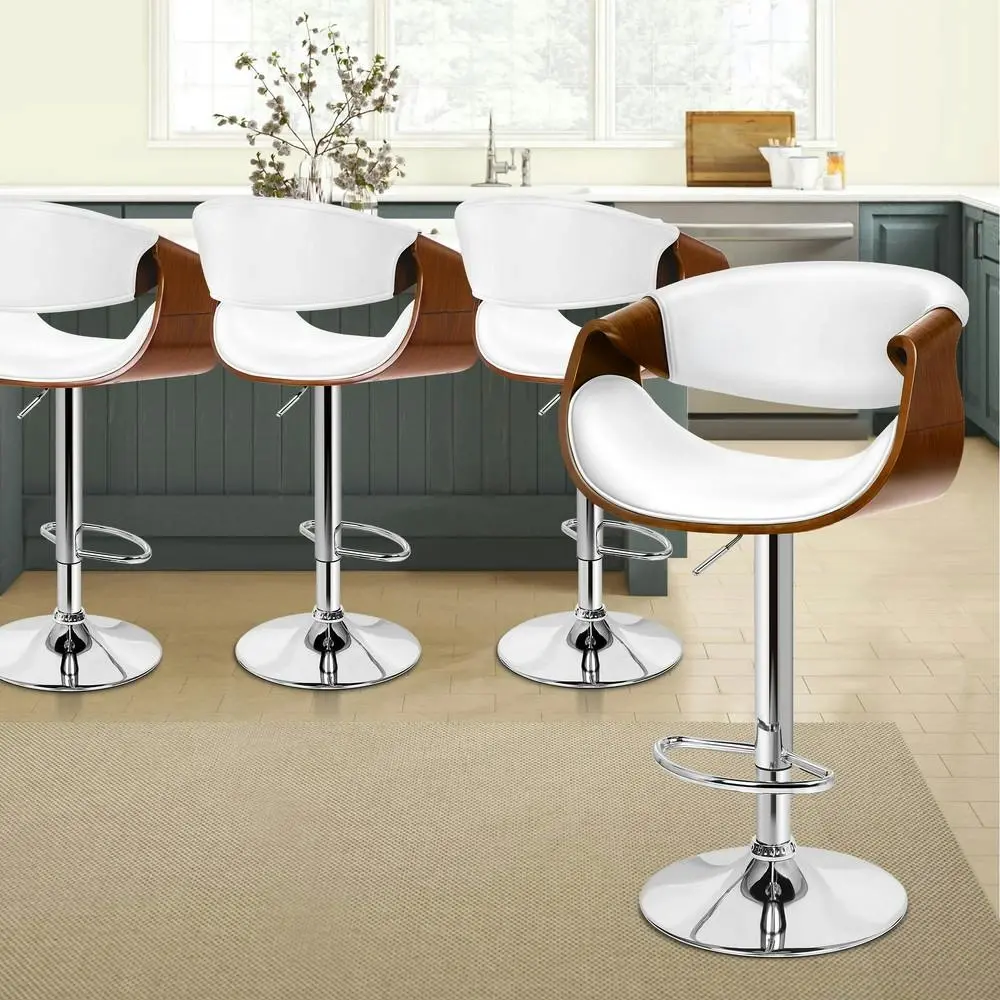 Alfordson 4x Bar Stool Kitchen Swivel Chair Wooden Leather Trice White - Shop Dining Chairs & Bar Stools