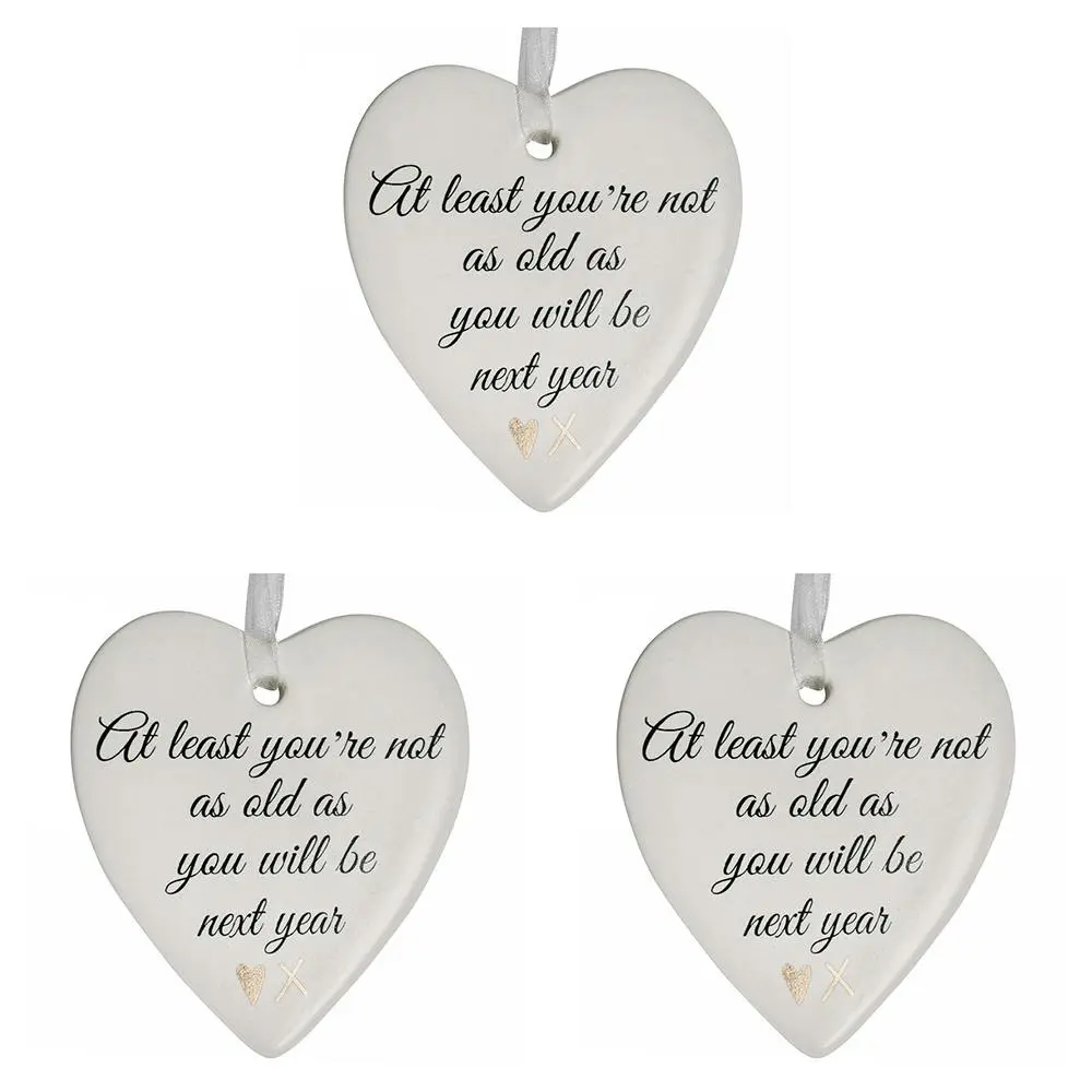 3x Ceramic Hanging 8x9cm Heart Old Next Year w/ Hanger Ornament Home Room Decor - Home & Garden