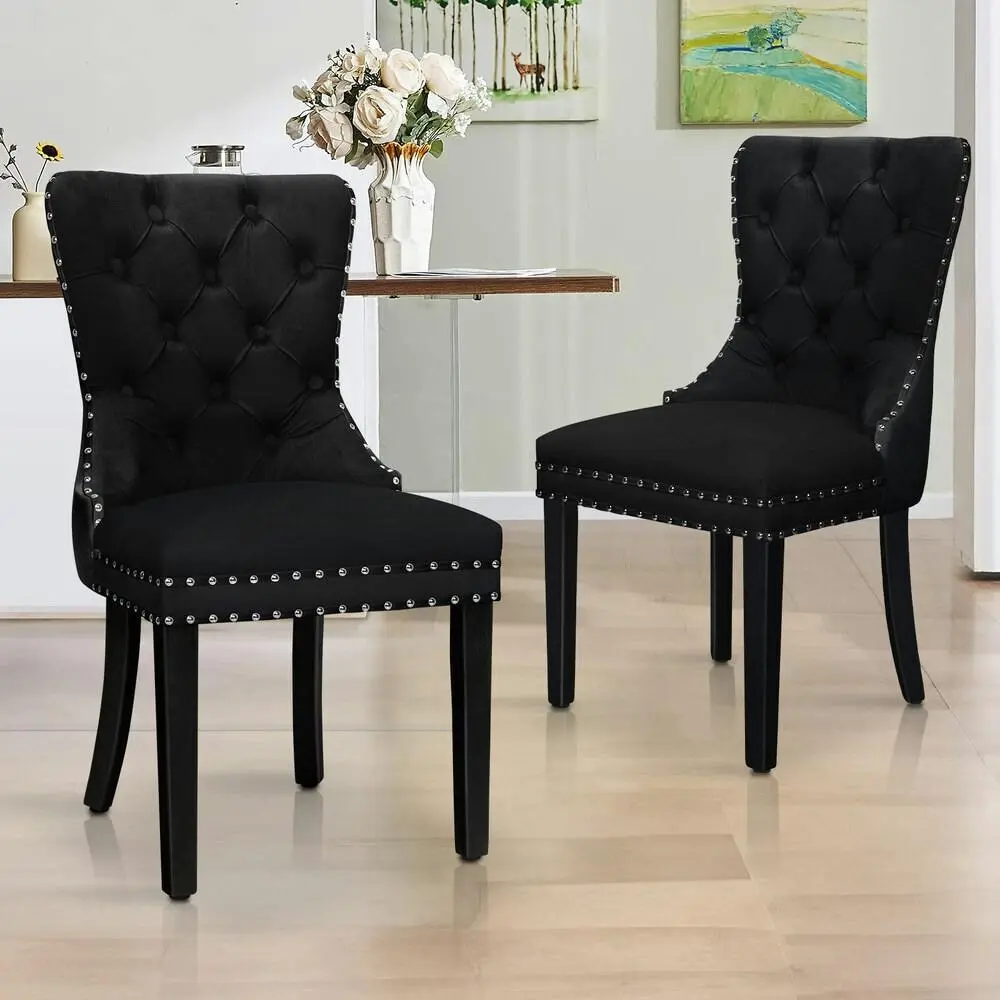 Alfordson 2x Dining Chairs Kitchen Lounge Velvet Black - Shop Dining Chairs & Bar Stools