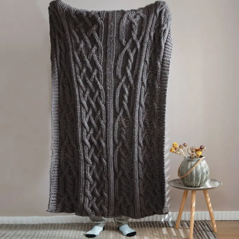Hand Knitted Soft Acrylic Yarn Home Decor Blanket Throw Rug 130x160cm Charcoal - Home & Garden