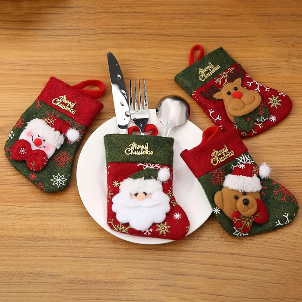 4Pcs Christmas Socks Knife And Fork Set Storage Cutlery Package Party Xmas Decor - Up to 60% Off Christmas Decoration Specials