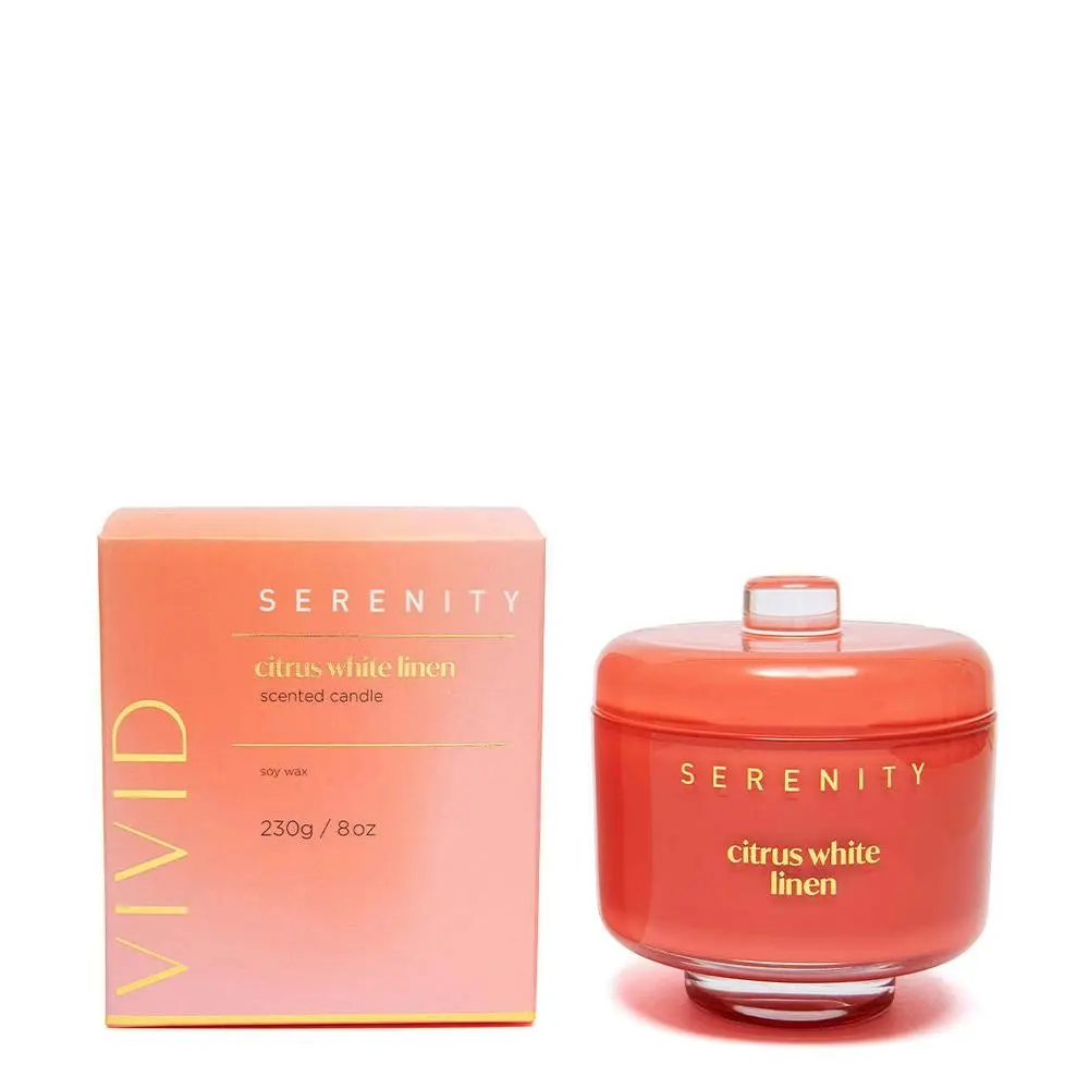 Serenity Vivid 230g Scented Soy Wax Candle Home Fragrance Citrus White Linen - Home & Garden