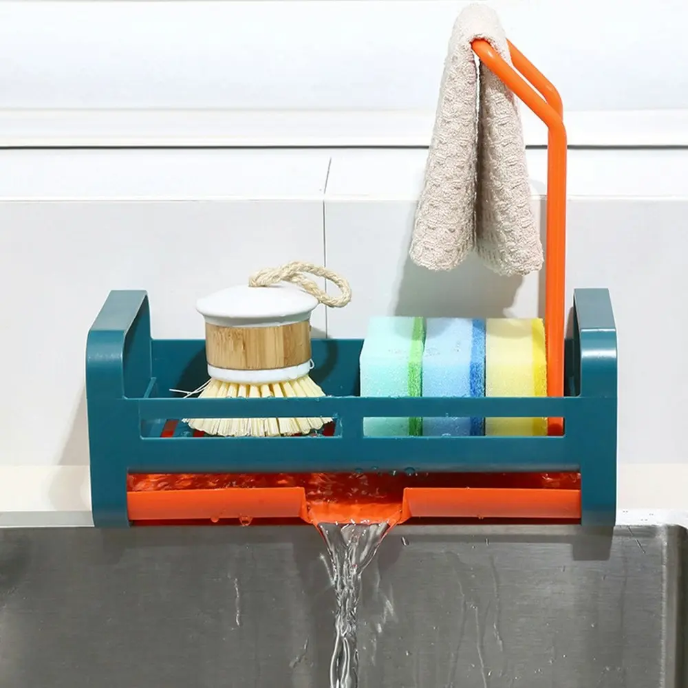 4Pcs Kitchen Storage Shelf Soap Sponge Holder With Drain Tray Towel Organizer - Home & Garden