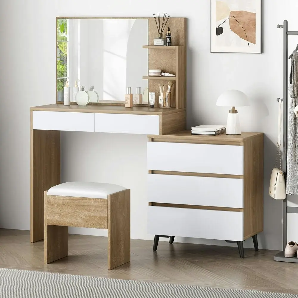 Alfordson Dressing Table Stool Set Side Cabinet Oak - Over 40% off Living Room Furniture