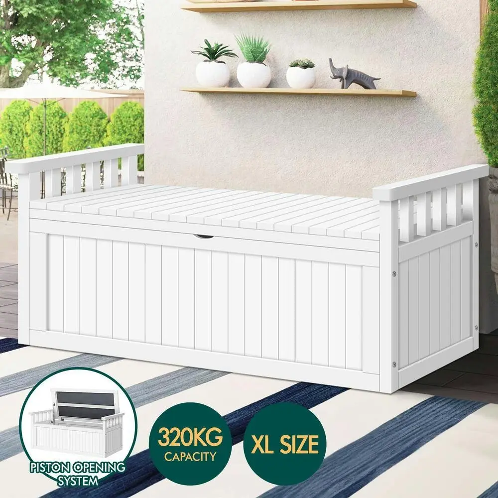 Alfordson Outdoor Storage Box Wooden Bench Chest White XL - Outdoor Storage Boxes - Up to 60% off