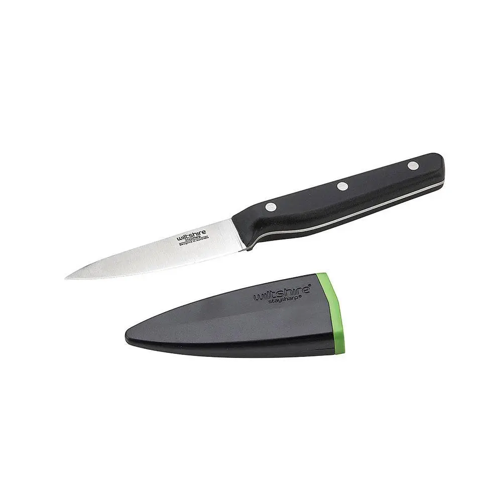 WILTSHIRE STAYSHARP NEW LOOK 9cm TRIPLE RIVET PARING KNIFE WITH SHARPENER - Home & Garden