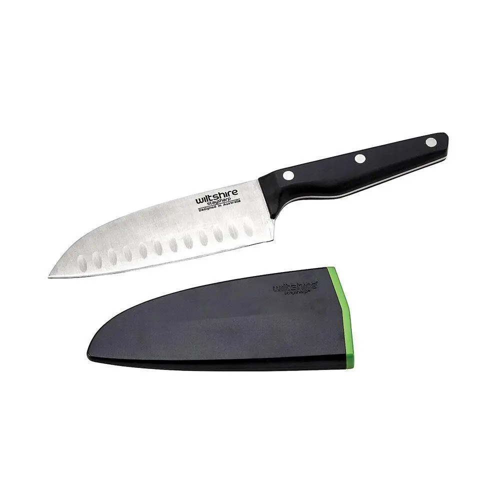 WILTSHIRE STAYSHARP NEW LOOK 15cm TRIPLE RIVET SANTOKU KNIFE WITH SHARPENER - Home & Garden