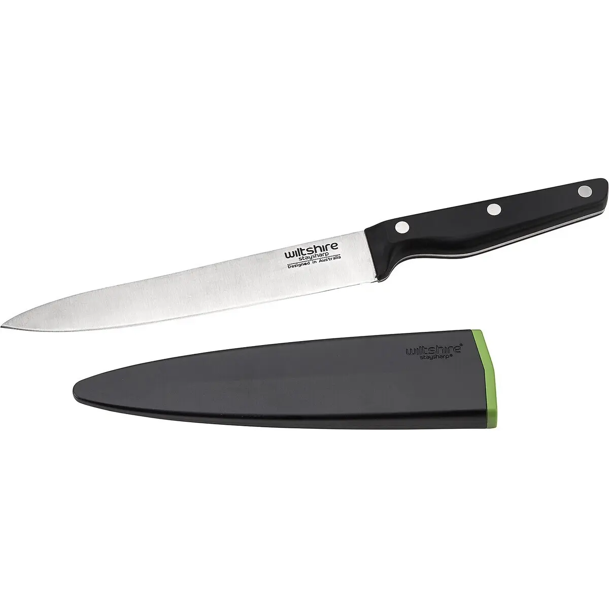 WILTSHIRE STAYSHARP NEW LOOK 20cm TRIPLE RIVET CARVING KNIFE WITH SHARPENER - Home & Garden