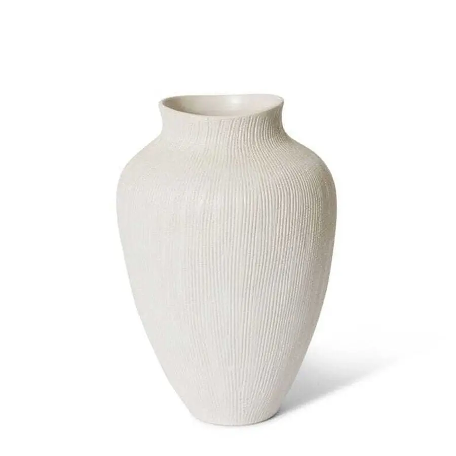 E Style Greyson Tall 30cm Ceramic Plant/Flower Vase Home Decor Hessian White - Home & Garden