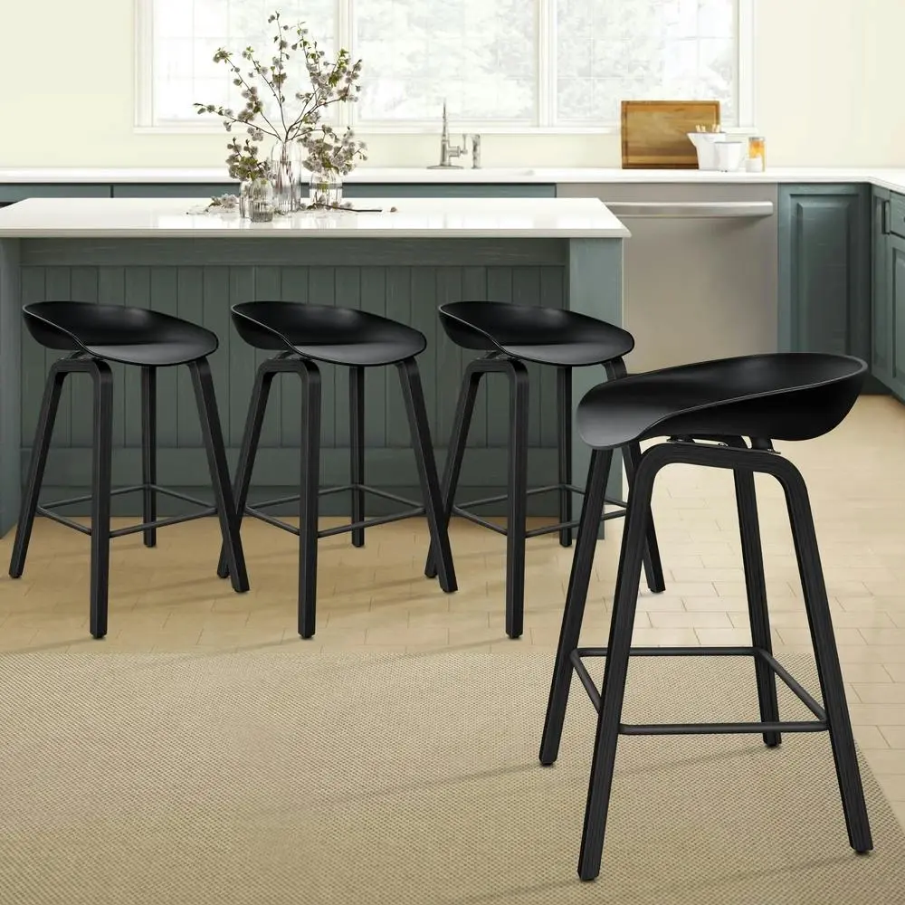 Alfordson Bar Stools Wooden Chairs All Black X4 - Furniture