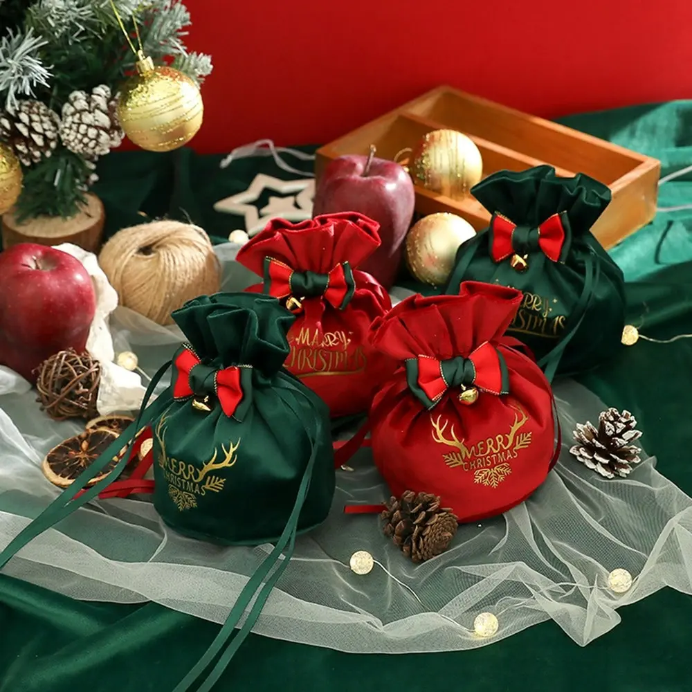 4Pcs Christmas Gift Bag Christmas Apple Velvet Bag Christmas Eve Candy Bag - Up to 60% Off Christmas Decoration Specials