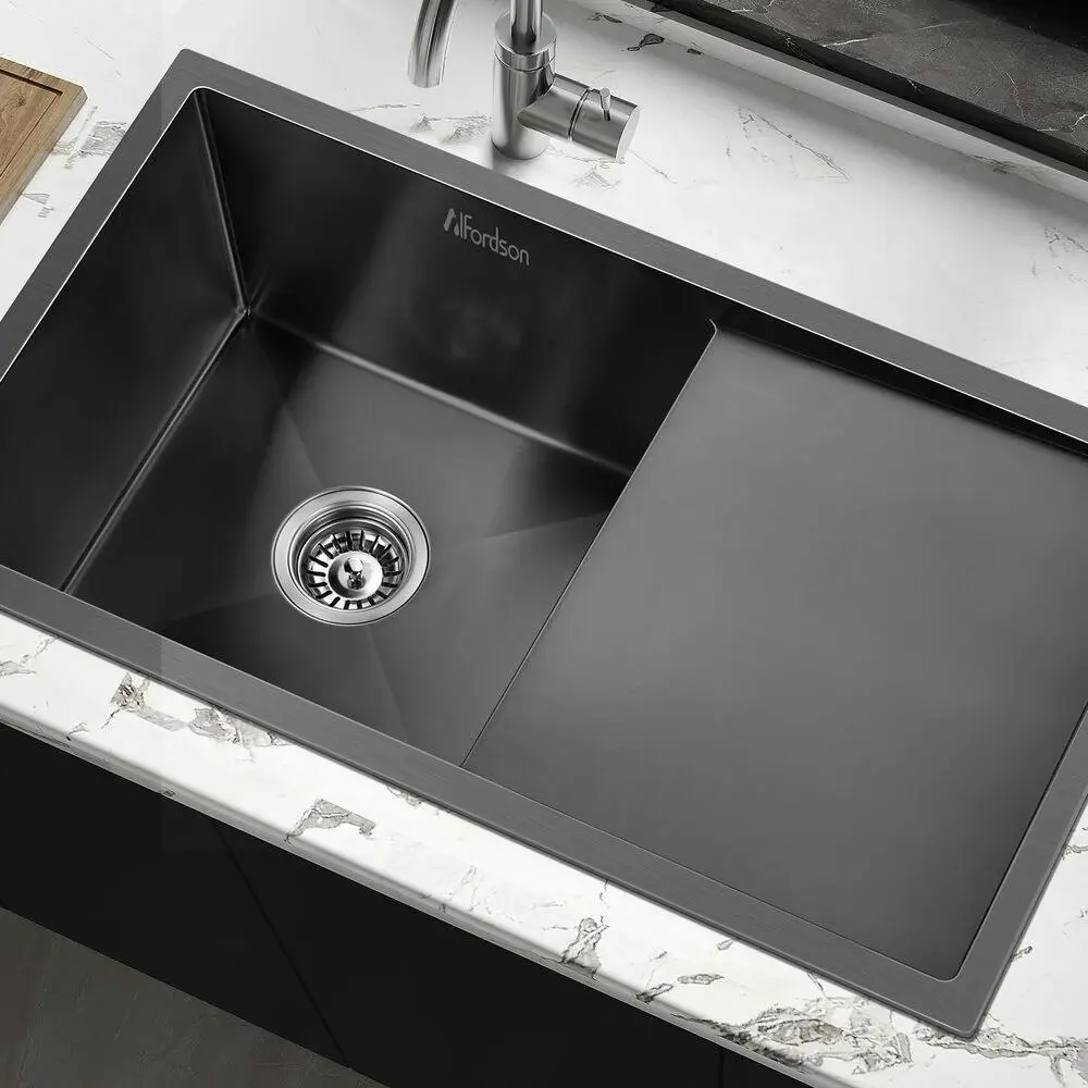 Alfordson Kitchen Sink Stainless Steel Drop in Flush Under Mount 870X450MM Black - Best Sellers From $10