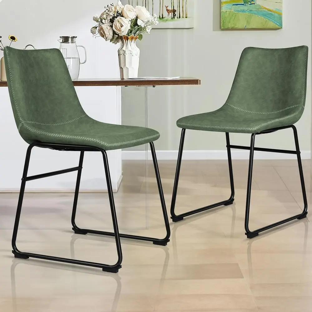 Alfordson 2x Dining Chairs PU Leather Green - Shop Dining Chairs & Bar Stools