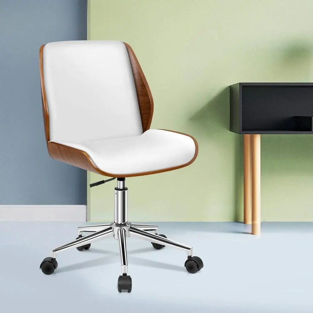 Alfordson Wooden Office Chaire Leather Seat White - Furniture