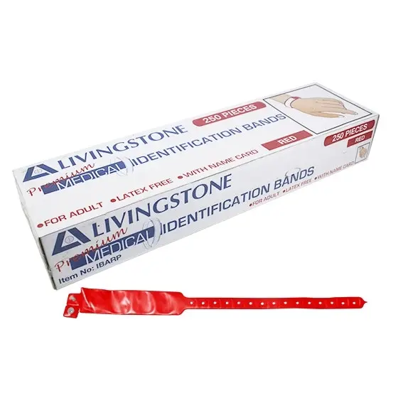 Livingstone Premium Personal Identification ID Bands Adult with Name Card Red 250 Box - Commercial