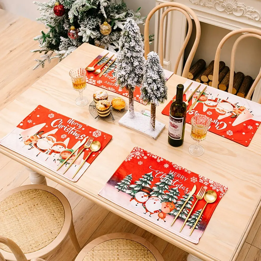 4 PCS Cute Christmas Place Mats Table Mats Merry Xmas Placemats for Table Decor - Home & Garden