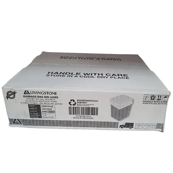 Livingstone Garbage Bag Bin Liner 36L 58 x 66cm Star Seal White 1000 Carton - Commercial