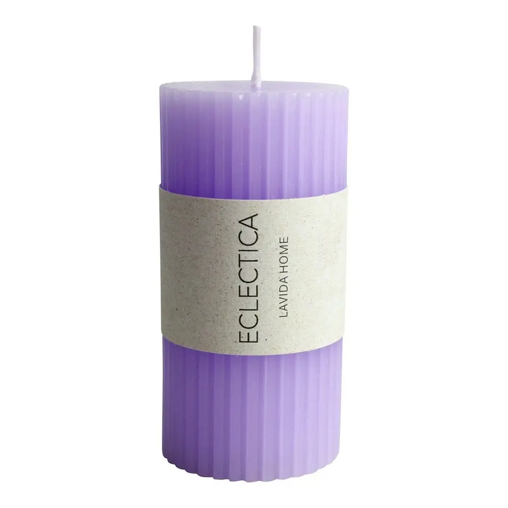 Unscented Ribbed Elegant 10cm Pillar Wax Candle Display Tabletop Decor Grape - Home & Garden