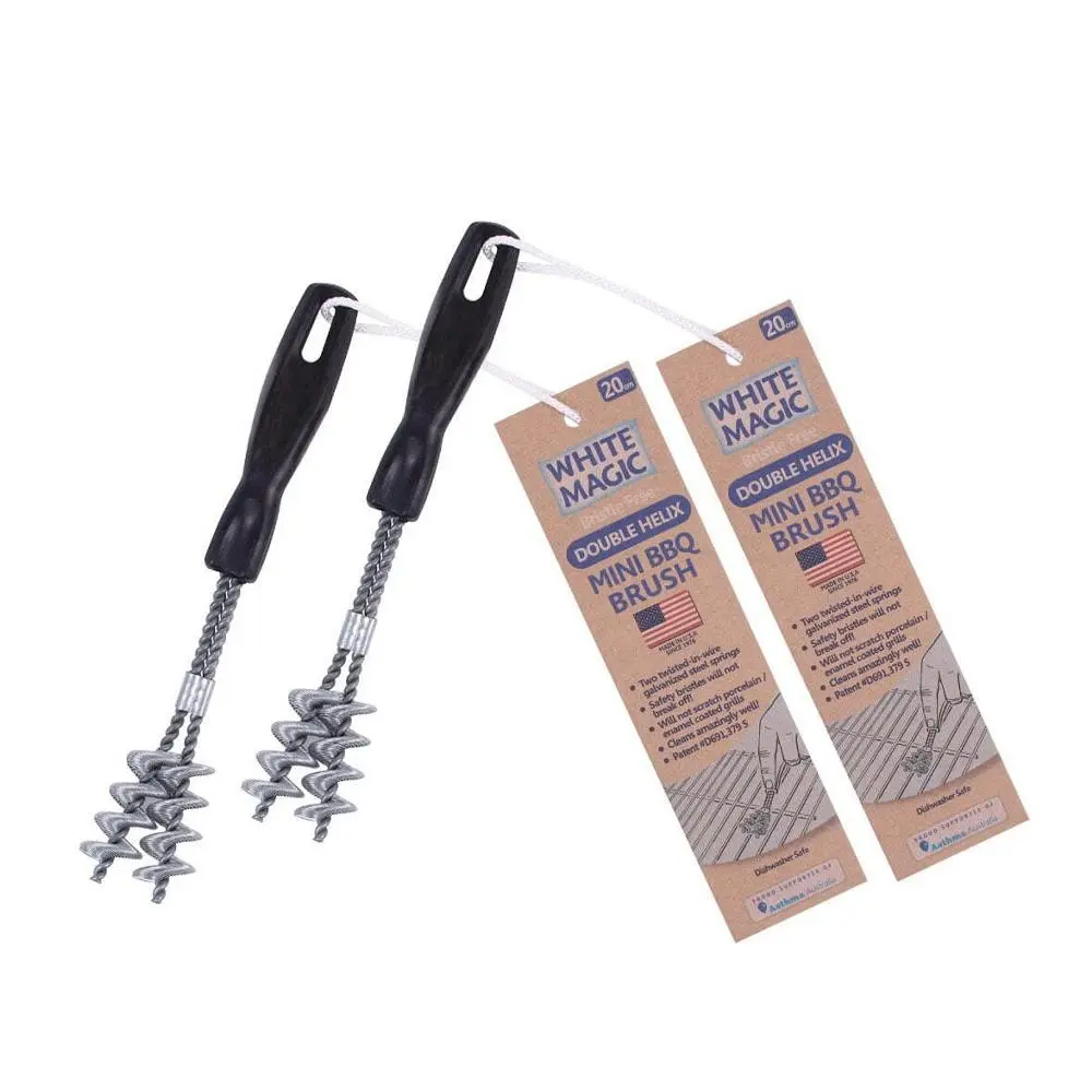 2x White Magic Mini 20cm Cleaning Barbecue Grill Brush Double Helix Cleaner BLK - Home & Garden