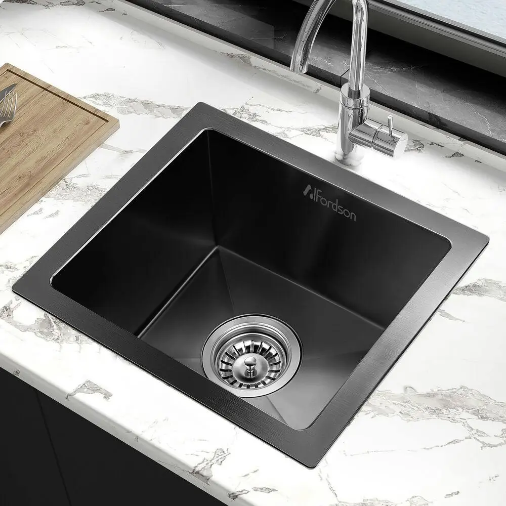 Alfordson Kitchen Sink Stainless Steel Drop in Flush Under Mount 340X310MM Black - Hardware