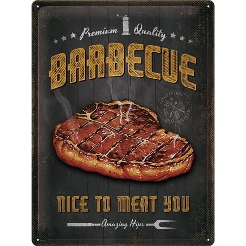 Nostalgic Art BBQ Nice To Meat You30x40cm Large Metal Tin Sign Home Wall Decor - Home & Garden