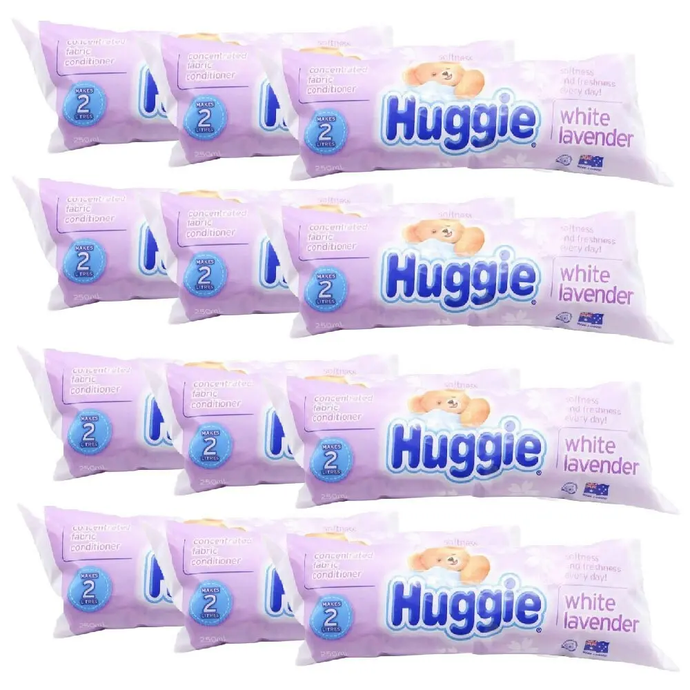 12x Huggie Concentrated Fabric Conditioner WHT Lavender Long Fresh Scent 250ml - Home & Garden