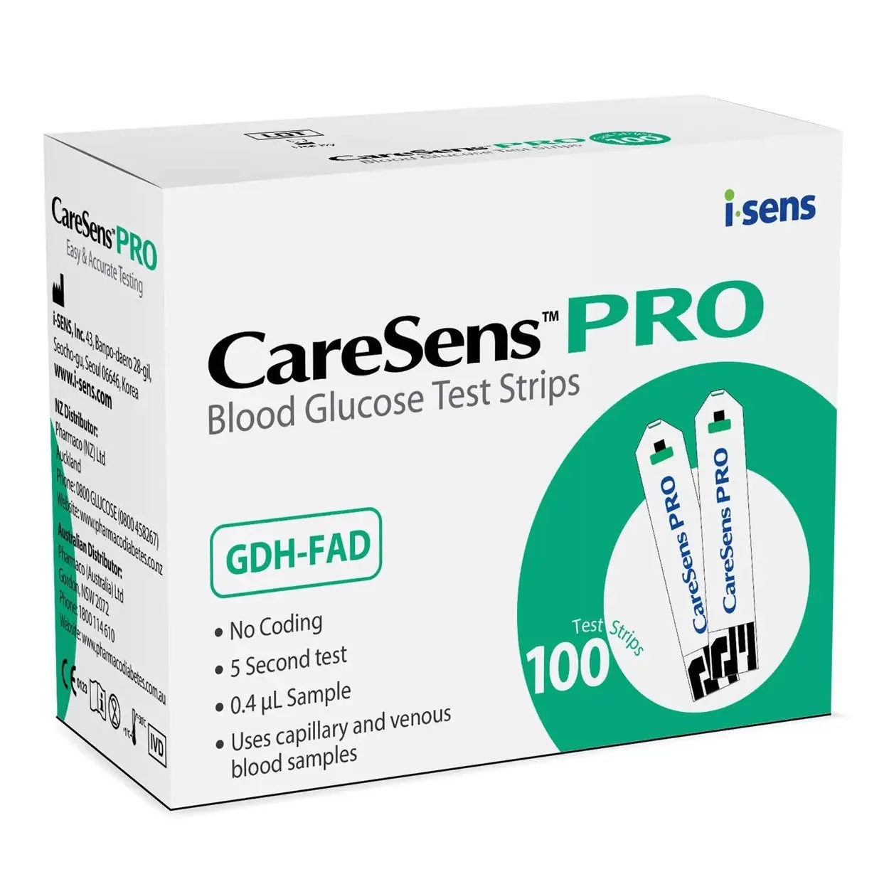 Caresens Pro Blood Glucose Test Strips 100 Pack - Health