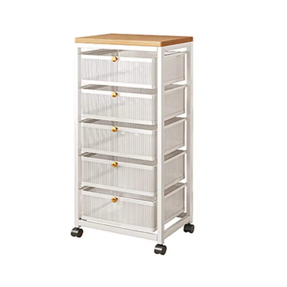 Foret Mesh Cabinet Storage Organizer With Pull-out Basket 5-tier White W/swivel Wheel Shelf Rolling Trolley Cart