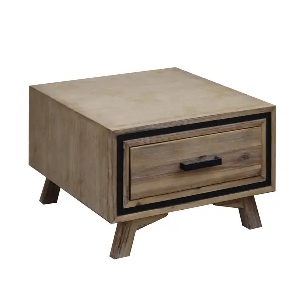 Lamp Table with 1 Storage Drawer Solid Wooden Frame in Silver Brush Colour - Home & Garden
