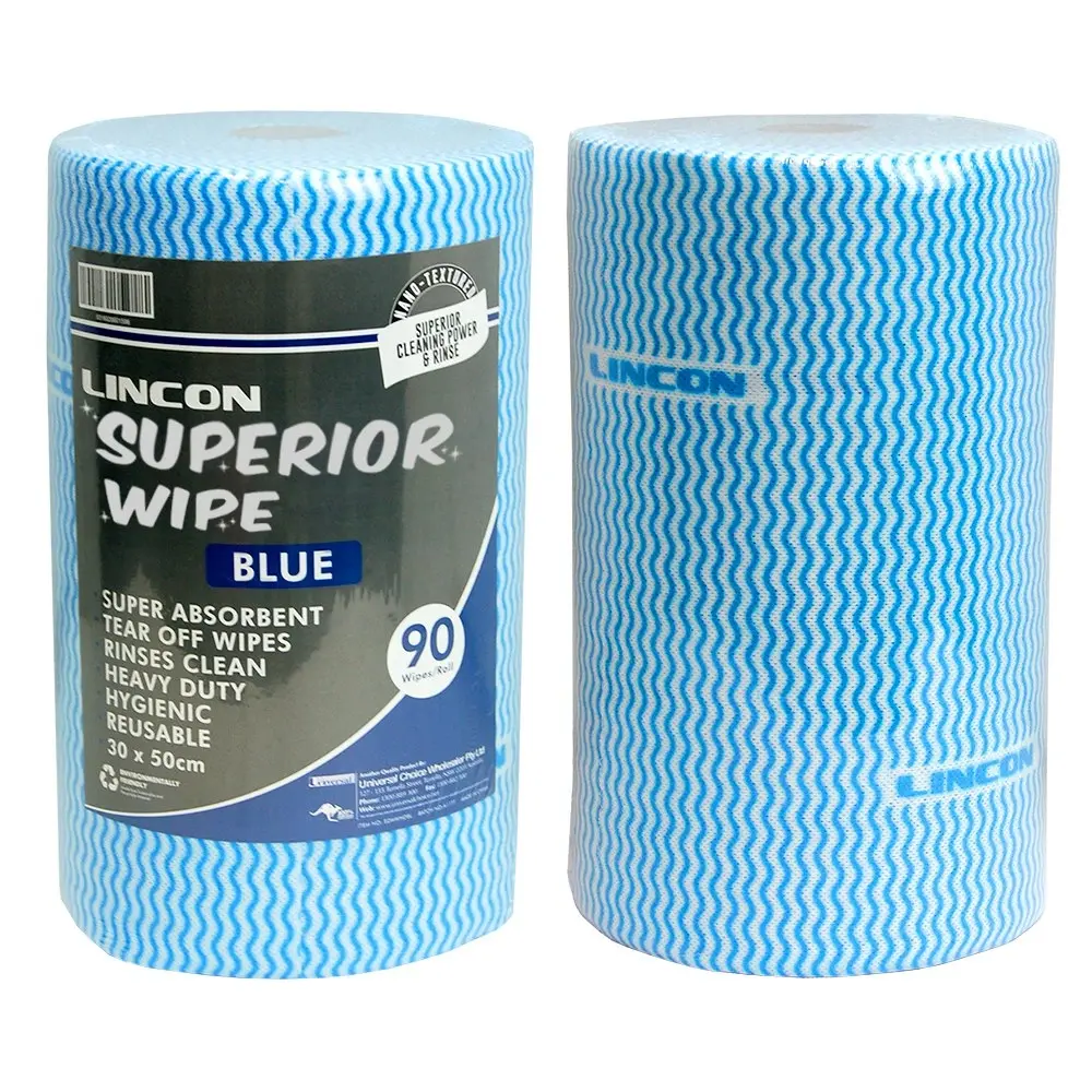 Lincon Superior Wipe Microfibre Cleaning Wipes Perforated per 50cm 45m Blue 90 Sheets Roll x4 - Commercial
