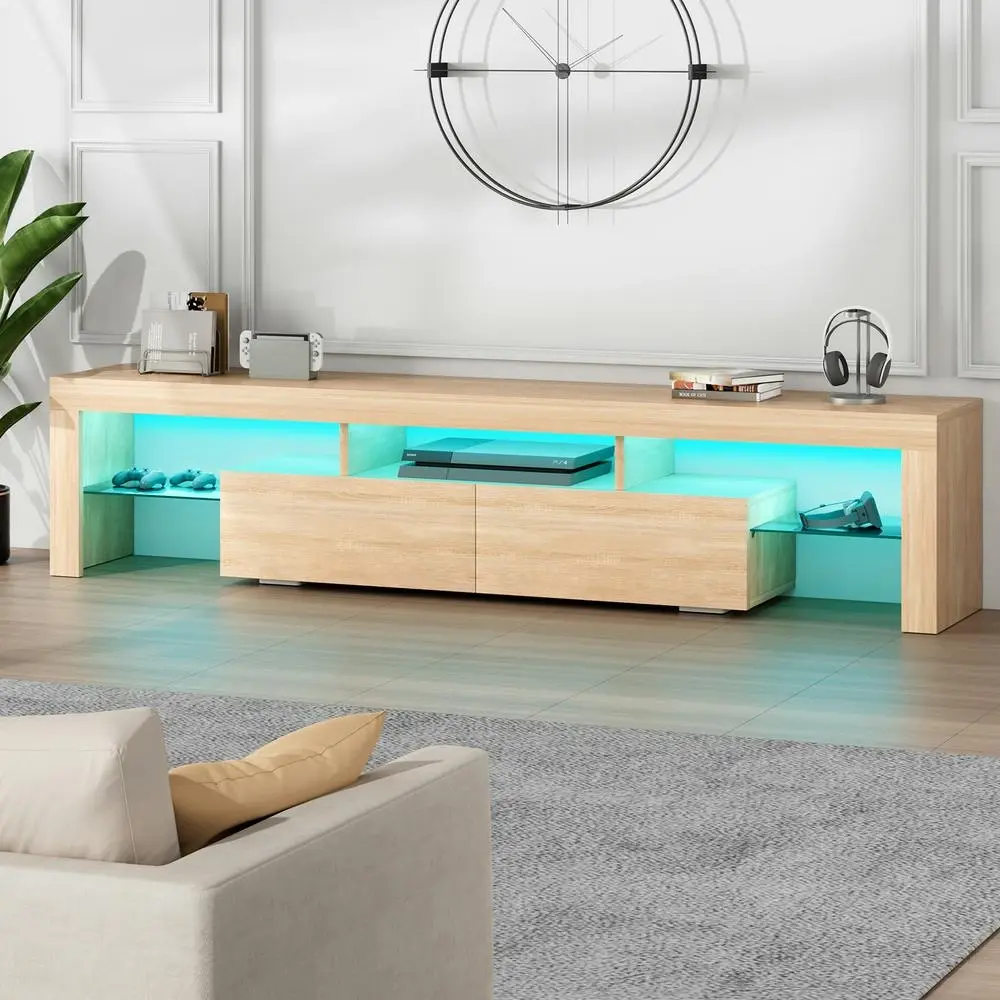 Alfordson Entertainment Unit 180cm LED Oak - Furniture