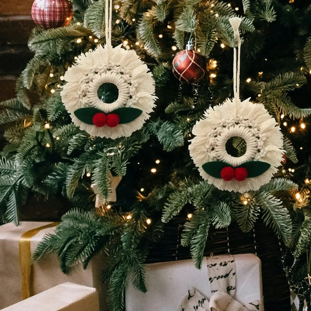 2Pcs Christmas Hanging Ornaments Woven Xmas Tree Pendant Simple Hanging Decor - Home & Garden