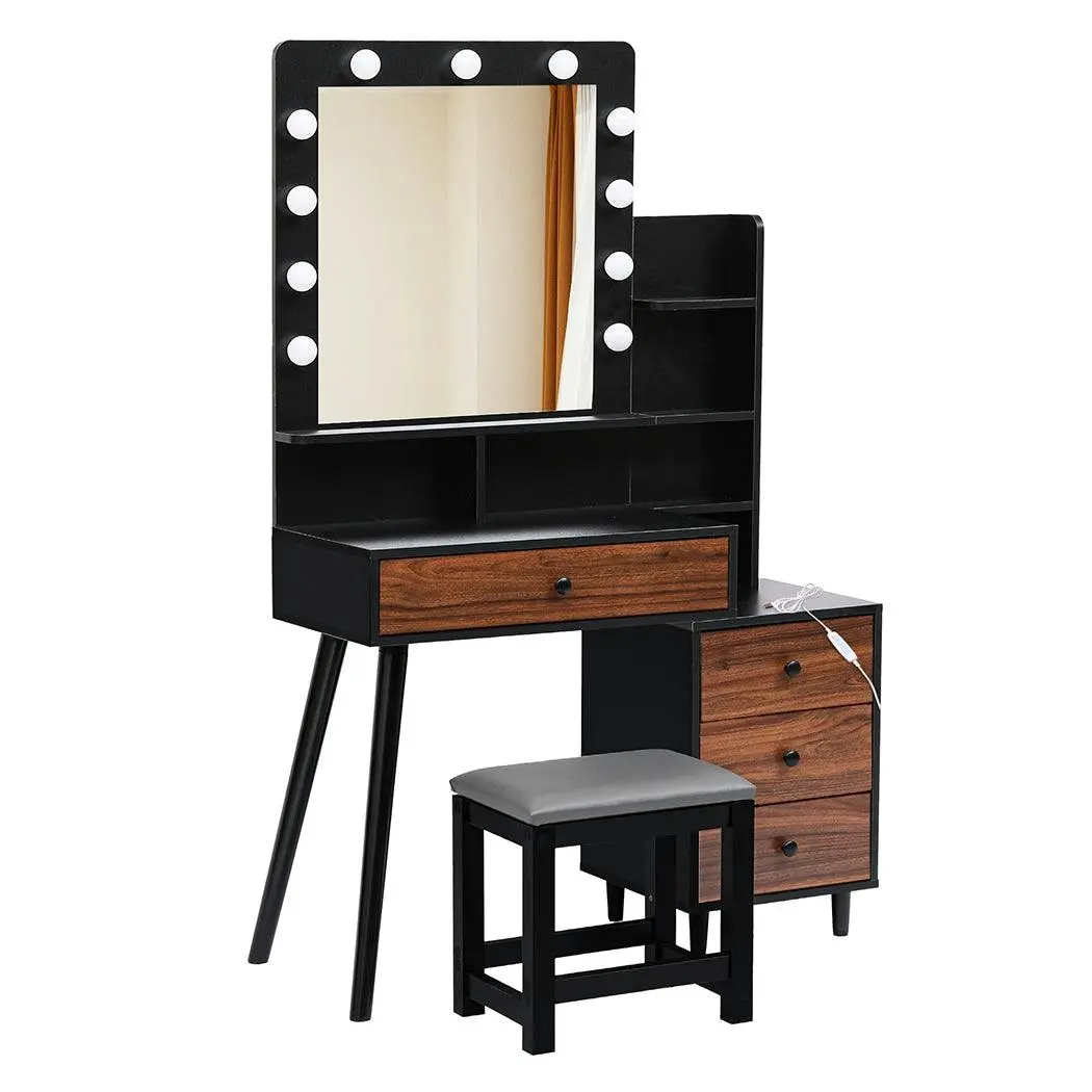Levede Dressing Table Stool Set Makeup Mirror Vanity Storage Desk LED Bulb - Furniture